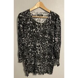 Calessa Womens Tunic XL Black Abstract Print Rayon Stretch Mob Wife Art to Wear